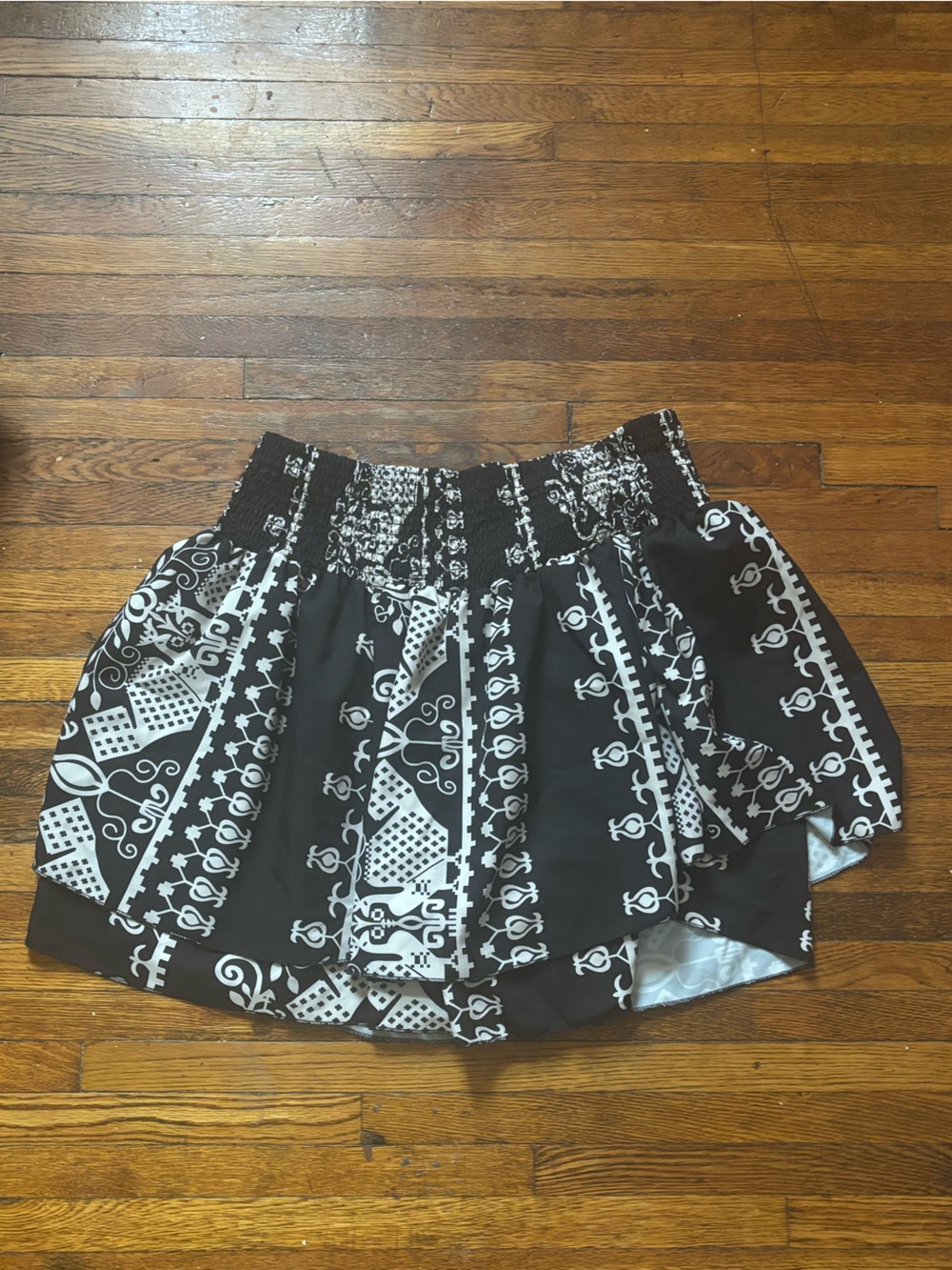 SHEIN Black and White Printed Elastic-Waist Skirt